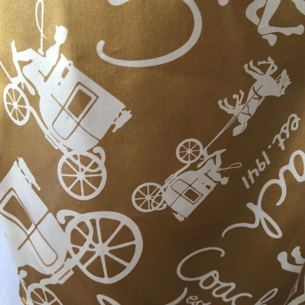 Coach scarf gold carriage pattern 100% silk 27×150 cm Used Japan